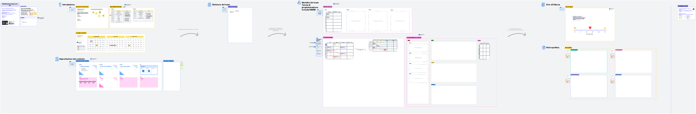 Accelera la pianificazione big room con questo modello Aziendale progettato per ridurre i tempi di configurazione della tua tavola. Sfrutta le funzionalità intelligenti di Lucid, come le tavole separate e le integrazioni preconfigurate, per ottimizzare le sessioni di pianificazione.  