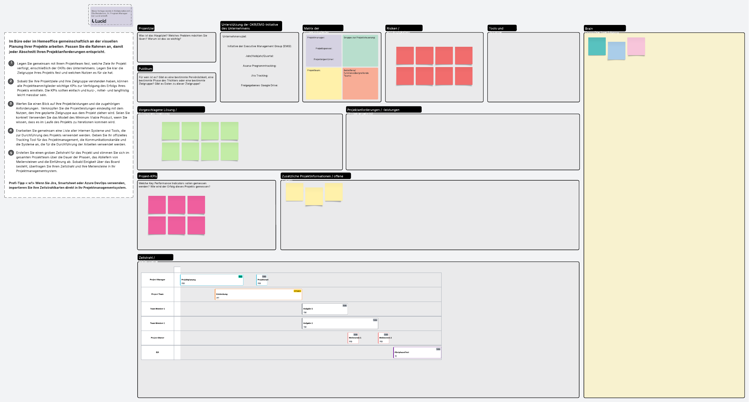 Sie können überall zusammenarbeiten, um Ihr nächstes Projekt visuell zu planen. Mit den anpassbaren Rahmen können Sie jeden Abschnitt individuell auf Ihre Projektanforderungen abstimmen.