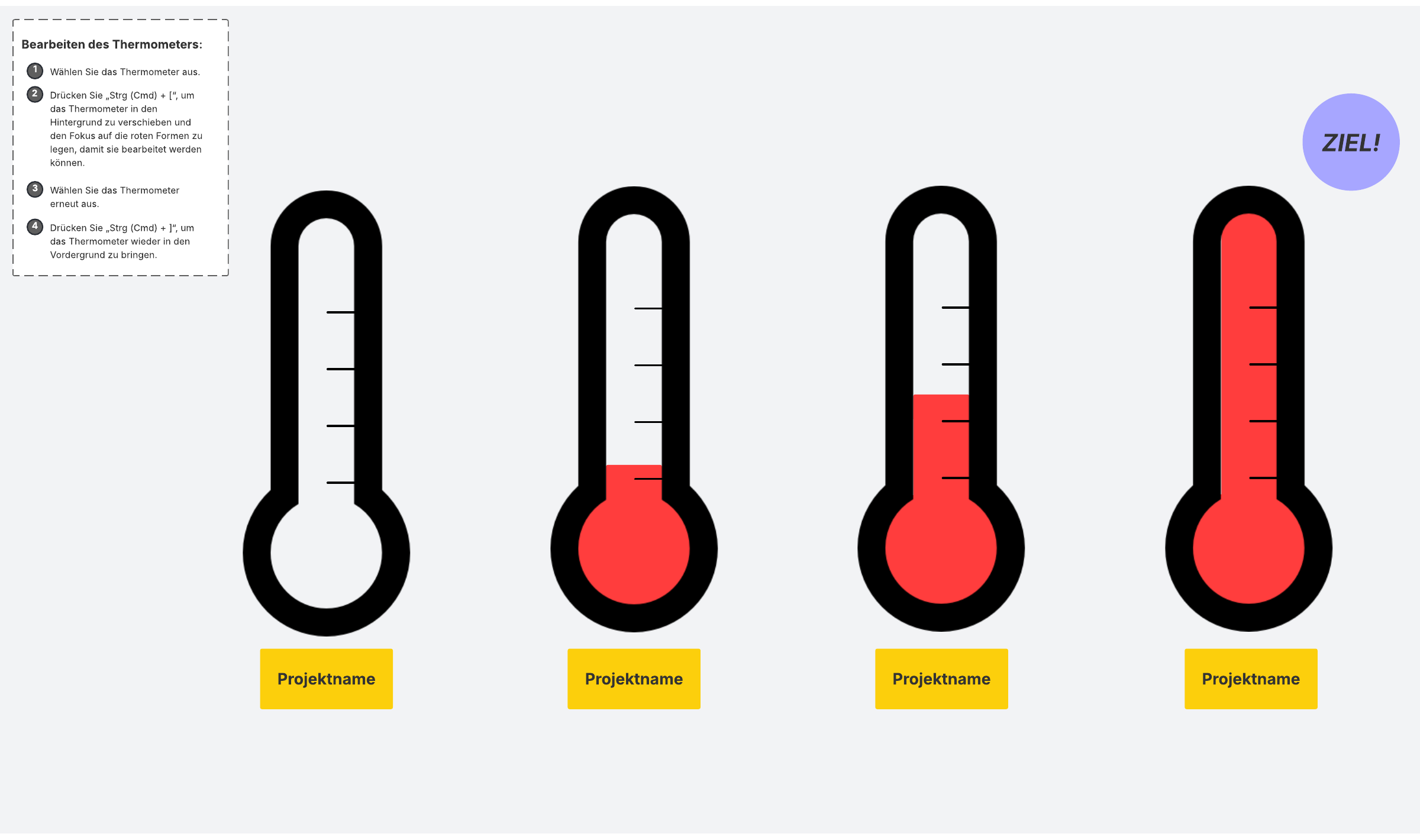 Mit dieser Thermometer-Zielverfolgung können Sie den Projektfortschritt verfolgen und die Moral in Ihrem Team steigern. 