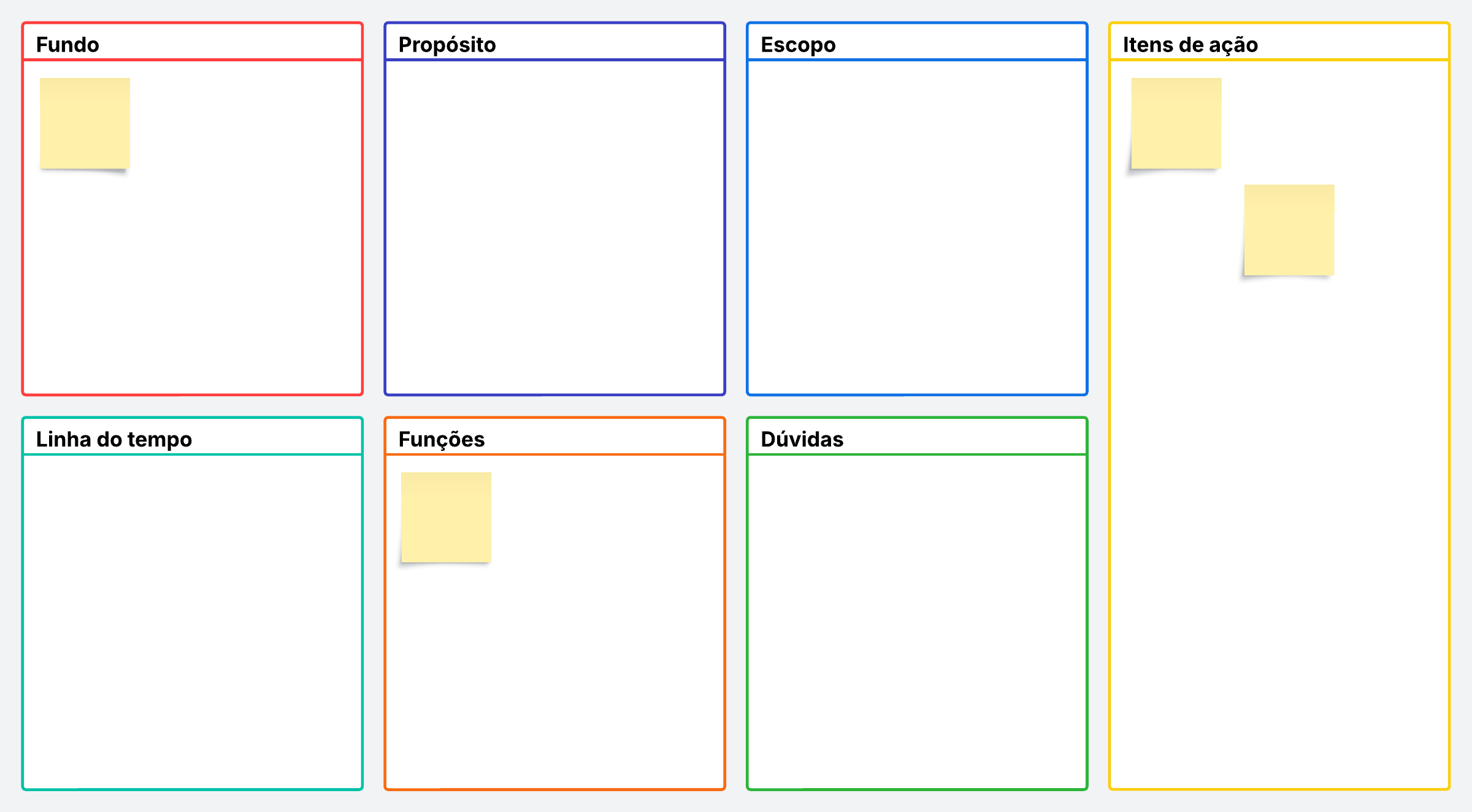 Use este mural de pontapé de projetos para iniciar seu próximo projeto da melhor forma possível. Apresente os detalhes do projeto e mantenha sua equipe alinhada aos cronogramas e métricas de sucesso.